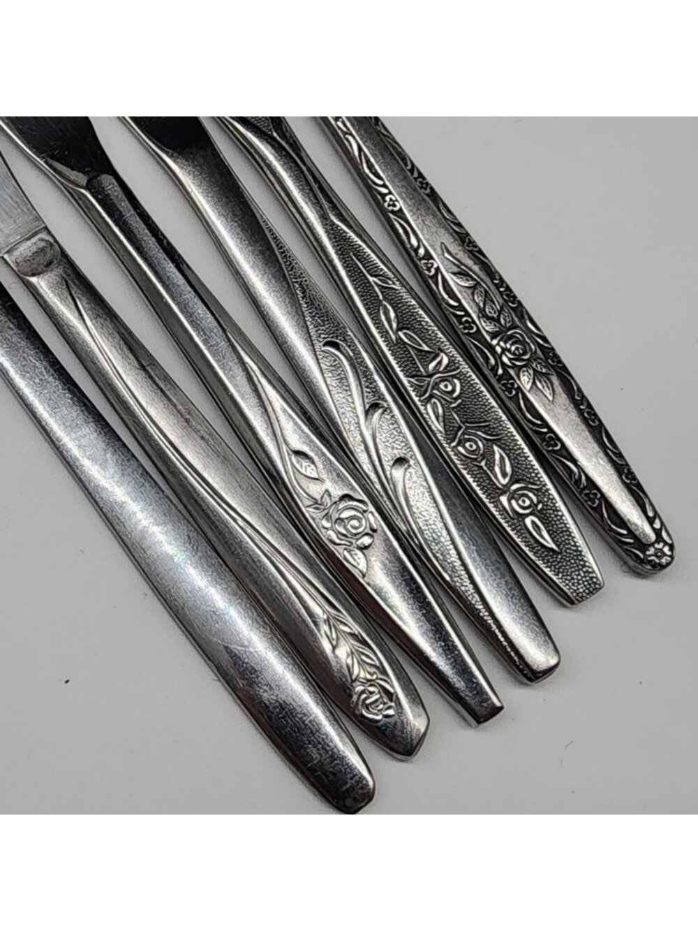 Vintage Mismatched Dinner Knives Customcraft Utica Interpur Floral Rose Pattern